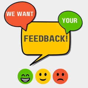speak bubbles saying feedback, we want, you