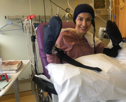 Liz in the hospital receiving treatments